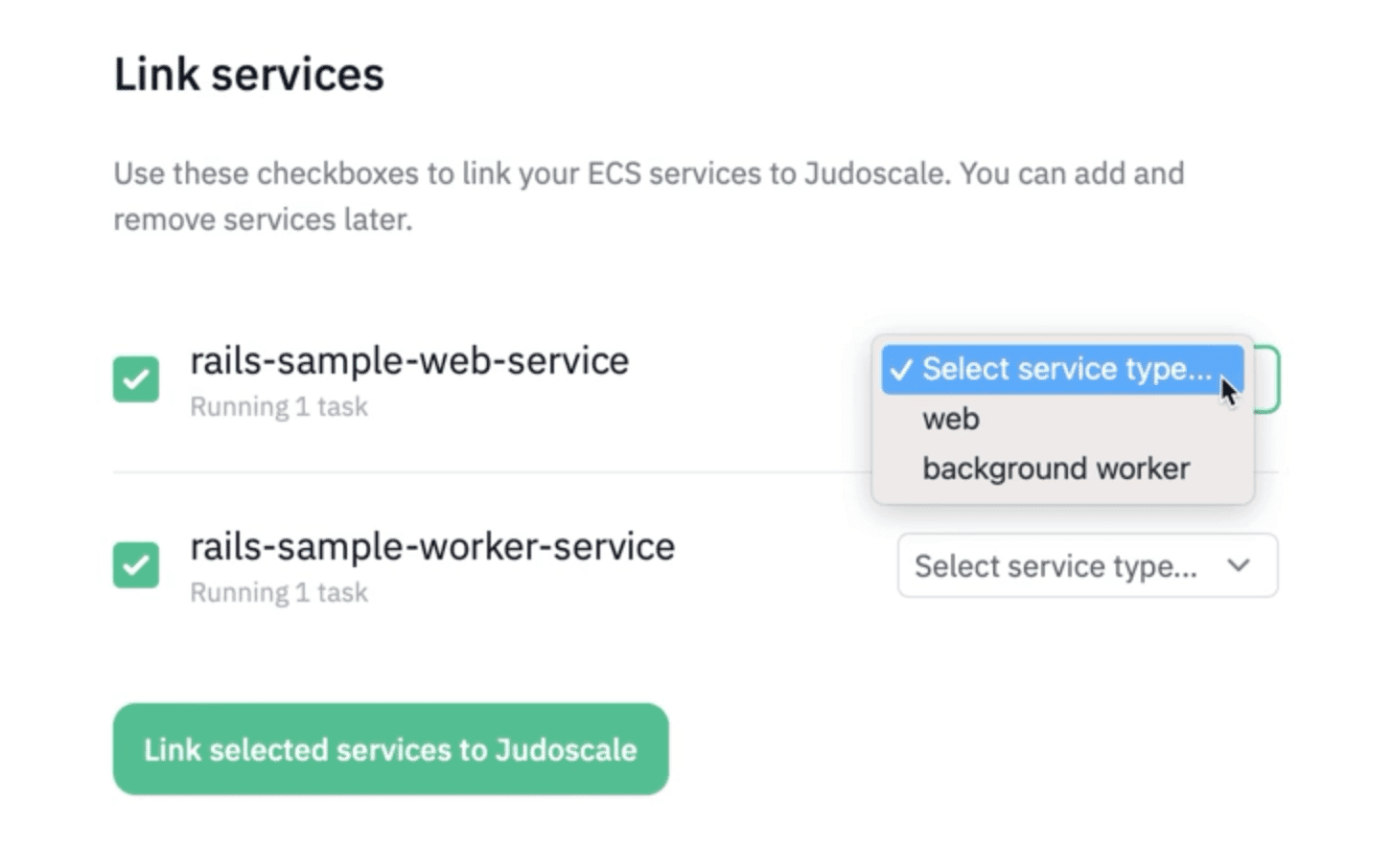 Screenshot: link services