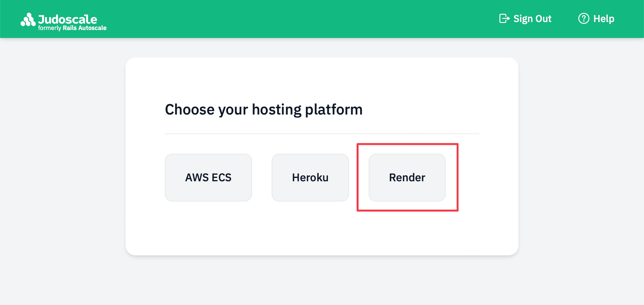 Screenshot: choose your hosting platform in Judoscale