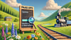 An AI-generated image of a train rolling through a peaceful rolling meadow, gliding next to a wooden billboard standing upright with the words “uptime”, “monitoring”, and “observability” marked on it, with a magnifying glass leaning on the board.