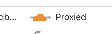 Screenshot of the Cloudflare dashboard showing the orange cloud lit up for a particular DNS record