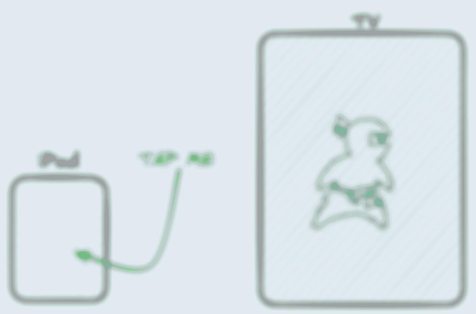 Simple diagram showing an iPad with a green screen and a TV with a blue screen