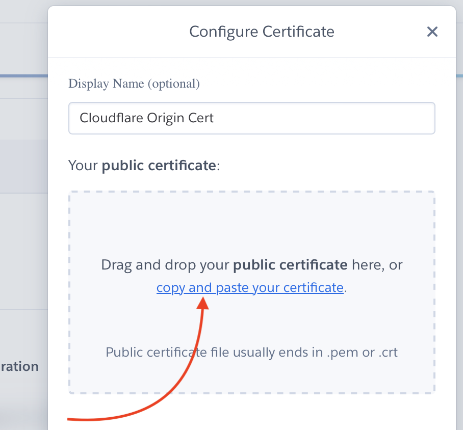 Screenshot of the Heroku “Configure Certificate” panel with nothing in it yet