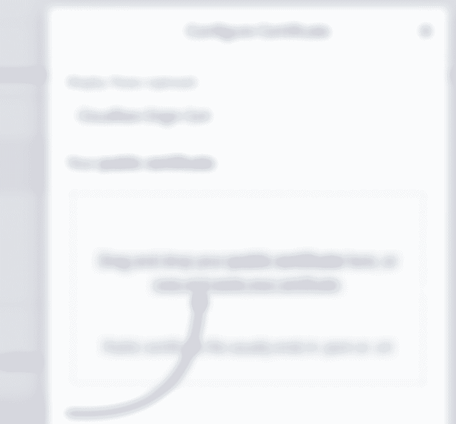 Screenshot of the Heroku “Configure Certificate” panel with nothing in it yet