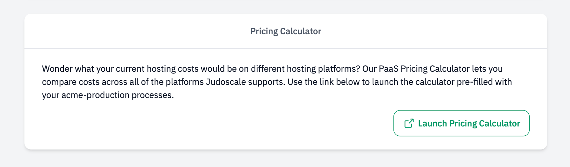 Screenshot of the Judoscale UI with the new “Pricing Calculator” section and button