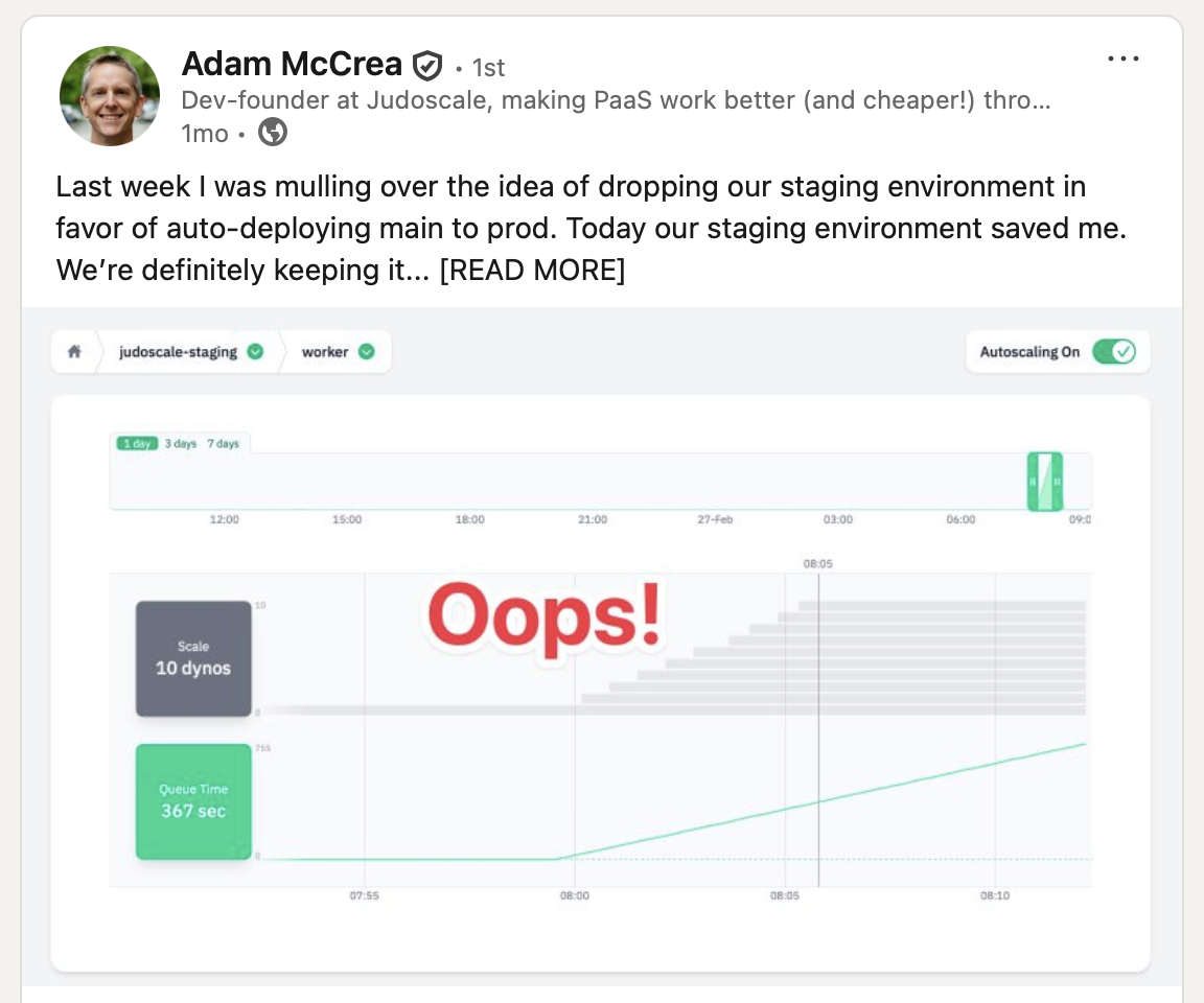 Screenshot of Adam’s LinkedIn post, abbreviated