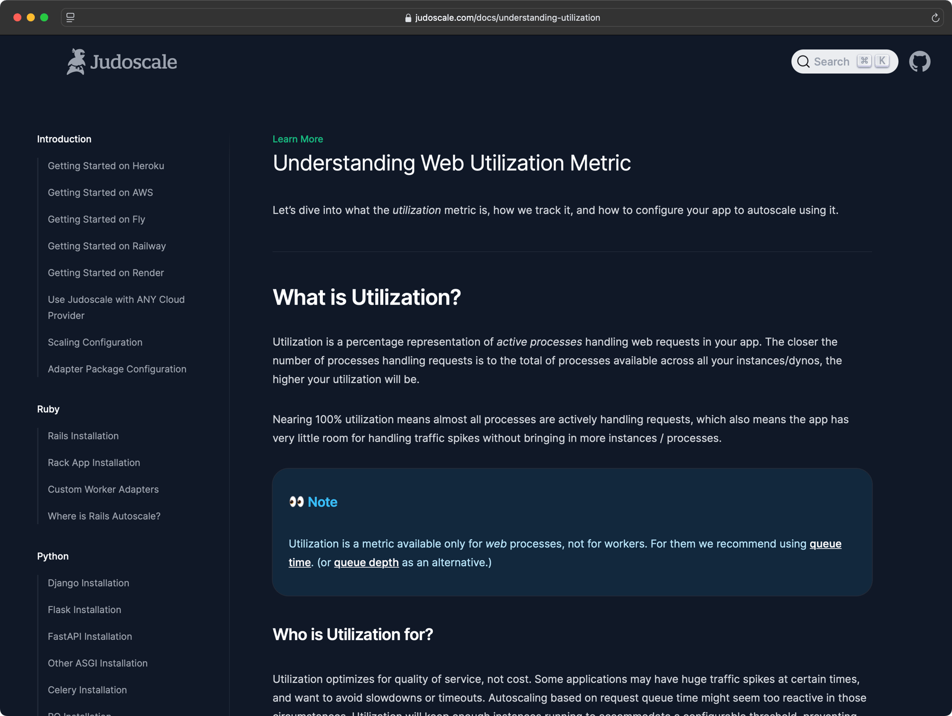 Screenshot of the docs for getting started with utilization-based autoscaling