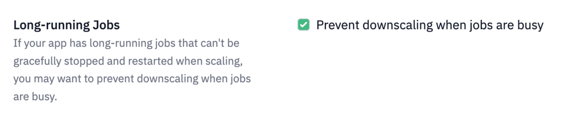 Screenshot of the Judoscale dashboard setting for “long-running jobs” being checked / enabled