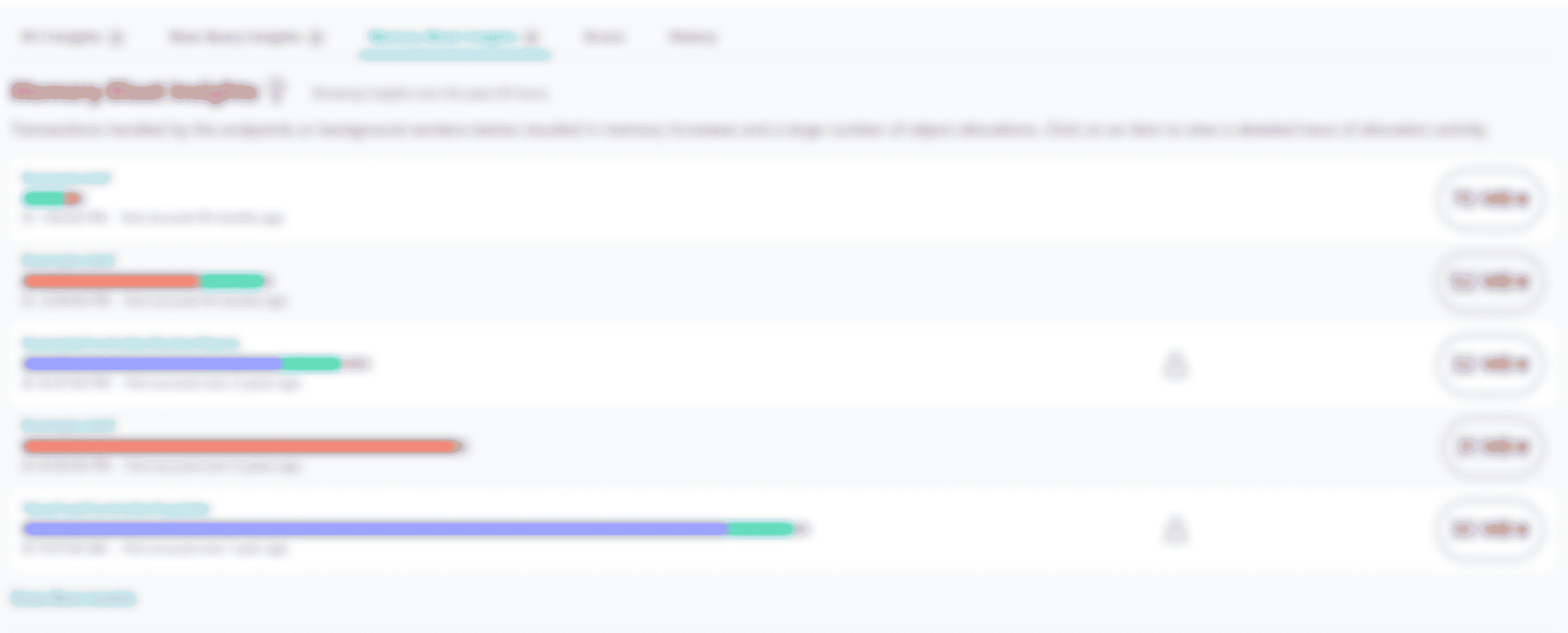 Screenshot of Scout APM’s memory bloat tab showing a few places that spike memory when run