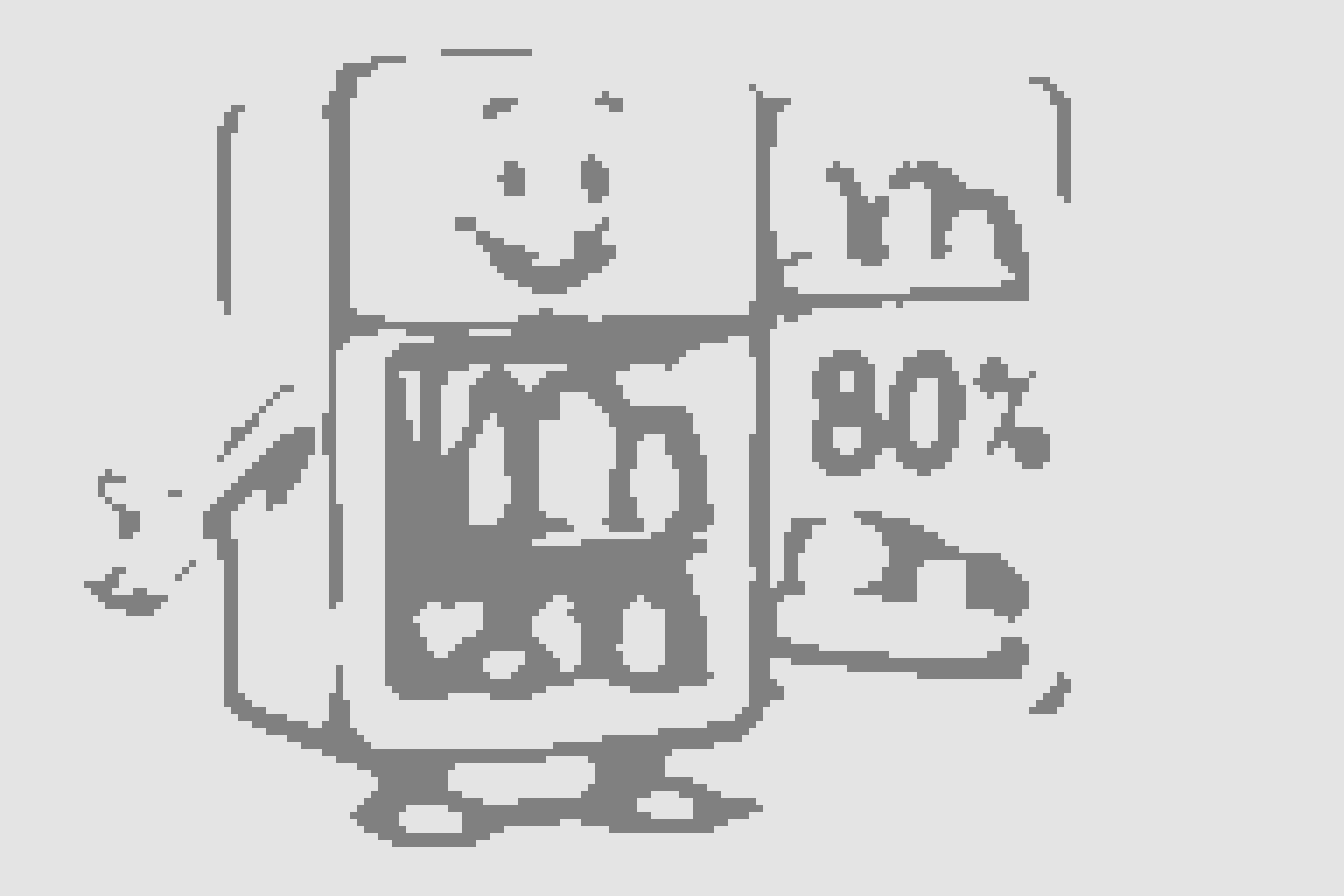 An AI-generated graphic in the form of a pencil-sketch drawing depicting a refrigerator with an open door and an “80%” on the door; essentially showing an 80%-full fridge